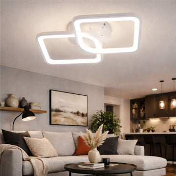 Lustră LED Pătrată 50W, 2 Brațe, 3 Culori, Telecomandă, 550x115mm