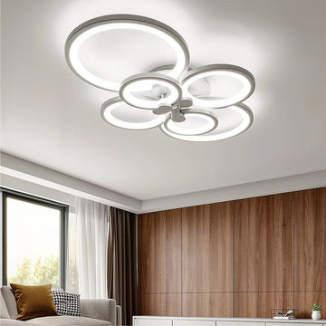 Lustră LED Cu 6 Cercuri 100W, 3 Culori, Telecomandă, 830x140mm