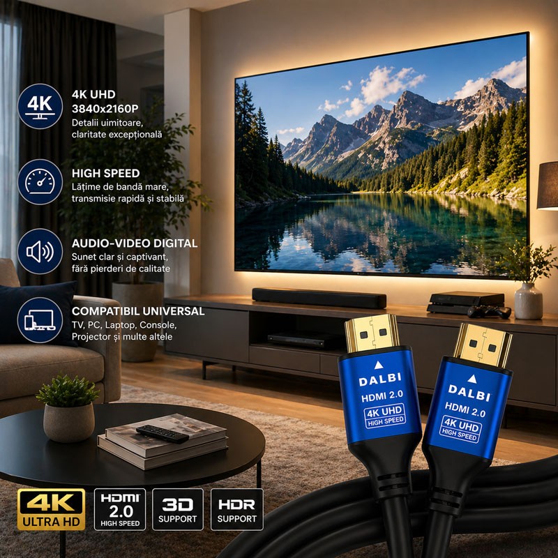 Cablu HDMI 2.0 4K UHD High Speed DALBI 5m