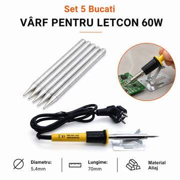 Set 5 Bucăți Vârfuri Letcon Electric 60W, 5.4mm x 70mm