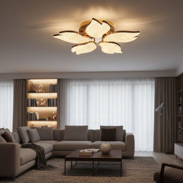 Lustră LED Aureo 5 Brațe, Aurie, 67W, 7000LM, 3000K-6500K, 410x410x100mm