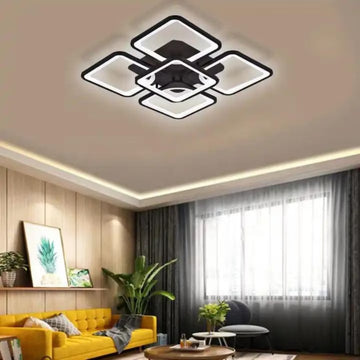 Lustră LED Pătrată 104W, 5 Brațe, 3 Culori, Telecomandă, 610x90mm