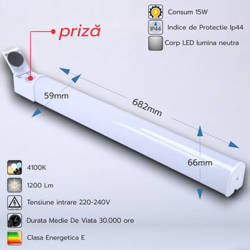 Corp LED Baie Cu Priză, 15W, 4100K, IP44