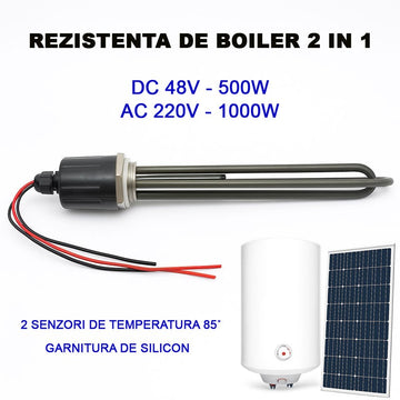 Rezistență Electrică Boiler 2 în 1 Solară, DC 48V / 500W, AC 220V / 1000W, cu Termostat 85˚