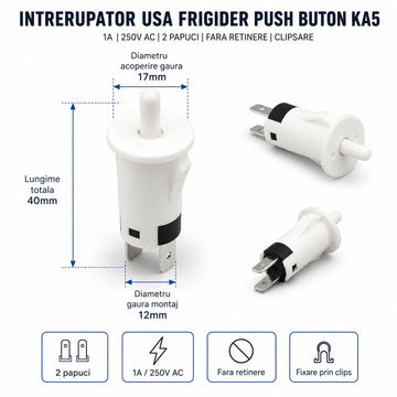 Întreupător Ușă Frigider Push Buton KA5 1A 250V AC