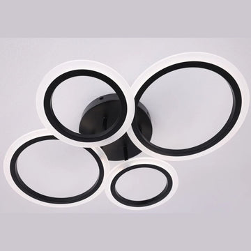 Lustră LED Cu 4 Cercuri, 56W, 3 Temperaturi Culoare, Telecomandă, 580mm x 90mm, Negru