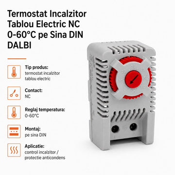 Termostat Tablou Electric NC 0-60°C, Incalzire pe Sina DIN DALBI