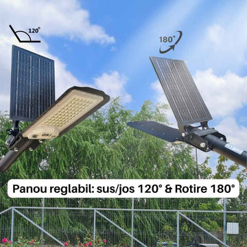 Lampă Stradală Solară 6W, Reglabilă, 6500K, Acumulator 5000mAh, 330x165x60mm
