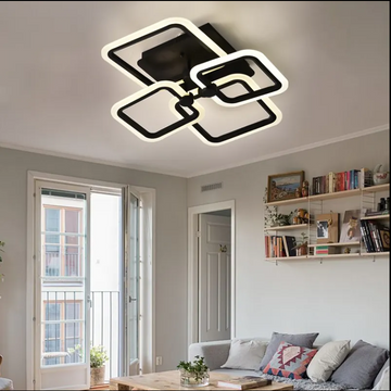 Lustră LED Pătrată Neagră, 80W, 4 Brațe, 3 Culori, Telecomandă, 600x120mm