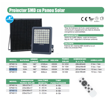 Proiector LED SMD, Cu Panou Solar Și Telecomandă