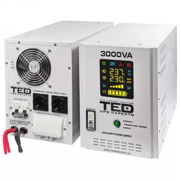 UPS Pentru Centrala, 3000VA 2100W, Ecran LCD, Sinusoidala Pura, 2x Baterie 12V, Ted Electric TED001672
