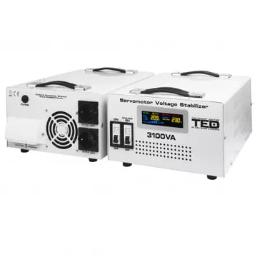 Stabilizator Tensiune Monofazat TED Electric TED000163, ServoMotor, 1.8KW, 2 Ieșiri Schuko, Ecran LCD