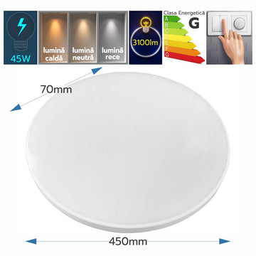 Plafonieră LED ECO Rotundă Albă Fi450, 45W, 6500K, IP40
