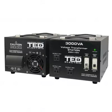 Transformator Tensiune TED Electric TED000248, 3000VA 2400W, 220V-110V Reversibil, Carcasa, Regleta