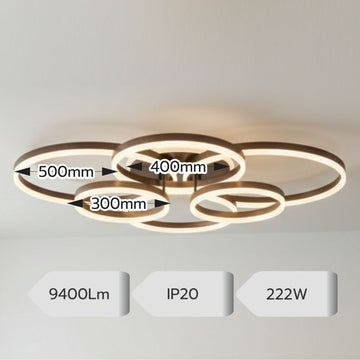 Lustră LED Dione, 222W, 9400lm, 3000K-6500K, Telecomandă, 300*2+400*2+500*2mm
