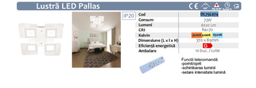 Lustră LED Pallas, 72W, 4 Brațe, 3 Culori, Telecomandă IR