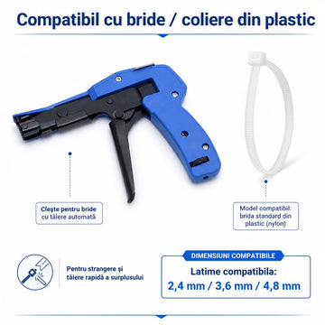 Clește Fixare și Tăiere Bride Coliere Plastic 2, 4-4, 8mm, DALBI