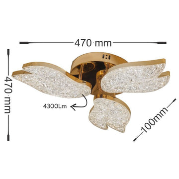 Lustră LED Aureo 3 Brațe, Aurie, 40W, 4300lm, 3000K-6500K, 470x470x100mm