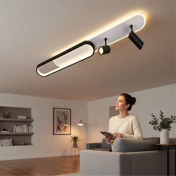 Lustră LED Neagră Carina, 2 Spoturi, 85W, 4200lm, 3000K-6500K, Telecomandă