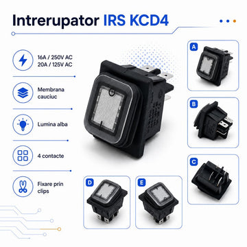 Intrerupător IRS KCD4 16A 250V, Membrană Cauciuc, LED Alb DALBI