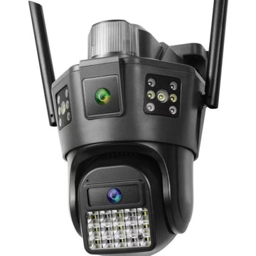 Camera de supraveghere dubla 5K, SIM, 9MP, PTZ, CCTV, exterior/interior, ultra HD, rotire 360, leduri, lumina, infrarosu, alarma, senzor miscare, comunicare bidirectionala.