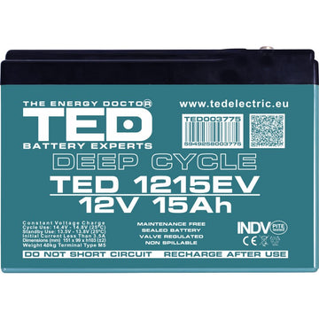 Acumulator 12V 15Ah Deep Cycle Plumb-Acid, Pentru Scutere Electrice și UPS