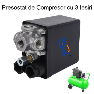 Presostat pentru Compresor cu 3 Ieşiri – Control Automat al Presiunii pentru Sisteme de Aer Comprimat