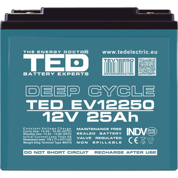 Acumulator 12V 25Ah Deep Cycle Plumb-Acid, Scutere Electrice, UPS, Aplicații Industriale