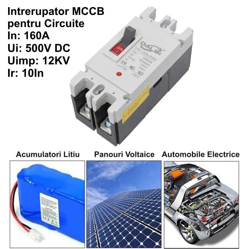 Întrerupător Circuit Solar MCCB 2P 160A 500V DC – Protecție Electrică pentru Sisteme Fotovoltaice