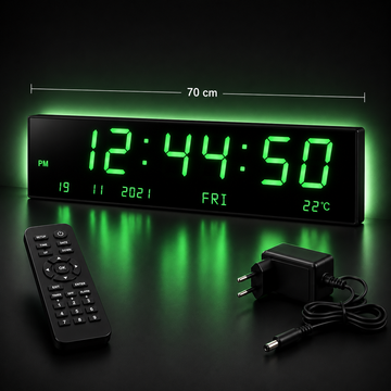 Ceas Digital LED 70 cm cu Telecomandă – Afișaj Oră, Dată, Temperatură, Alarmă, LED Verde