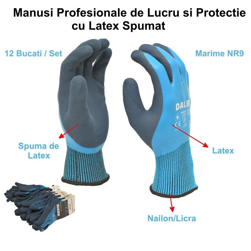 Professzionális munka- és védőkesztyűk habosított latexszel NO.9 - 12db/szett