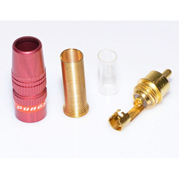 Mufă RCA Tata Gold-Roșu cu Arc – Conector Audio de Înaltă Calitate pentru Sistem Audio, Televizoare și Dispozitive Multimedia