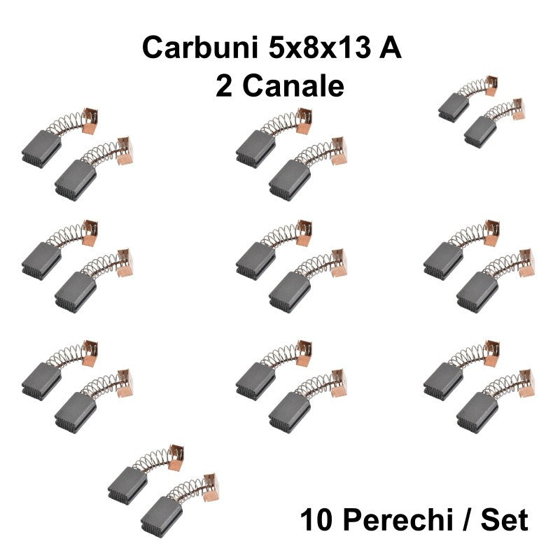Set 10 Perii Colectoare cu Carbuni 5x8x13mm - A pentru Motoare cu 2 Canale, Pachet Practic