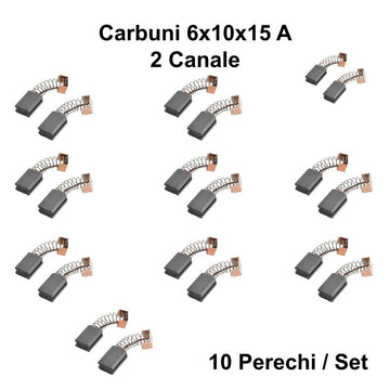 Set Perii Colectoare din Carbon 6x10x15mm - 2 Canale, 10 Bucăți/Pungă pentru Motoare Electrice și Generatoare