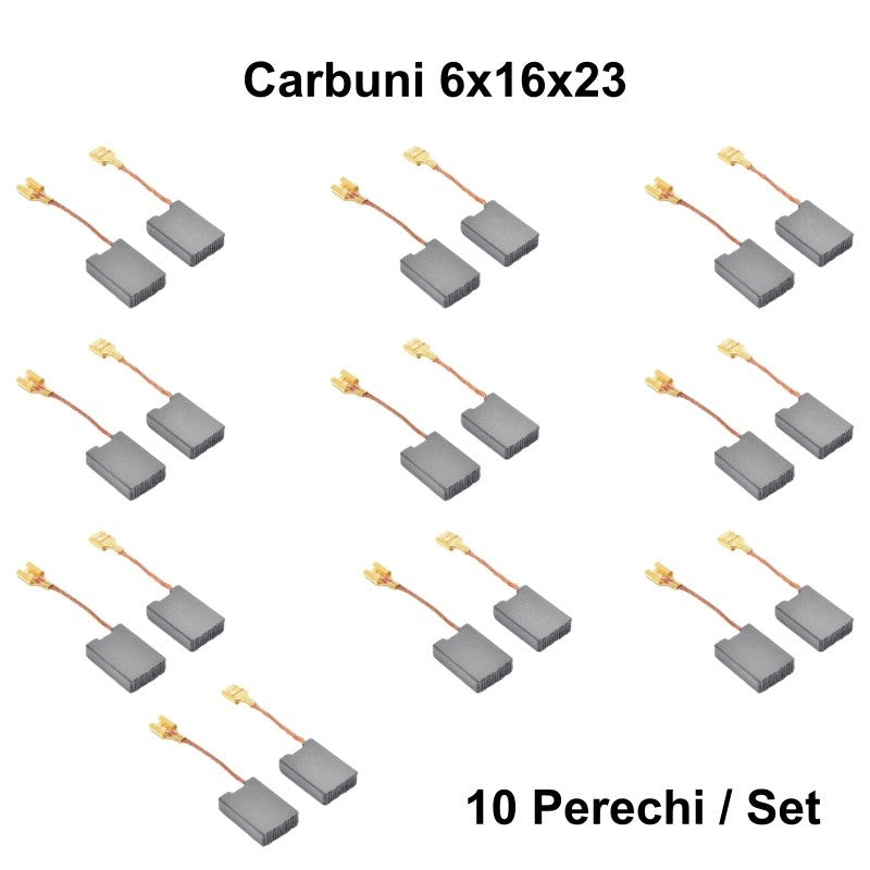 Perii Colectoare din Carbune 6x16x23mm pentru Papuc M 6,3mm – Set de 10 Pungi pentru Reparatii Electrice si Mentenanta