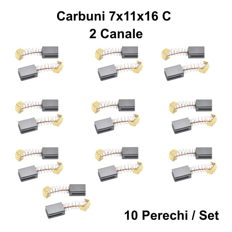 Set Perii Colectoare Carbon 7x11x16mm - 2 Canale pentru Motor Electric, 10 Bucăți în Pungă