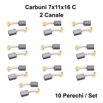 Set Perii Colectoare Carbon 7x11x16mm - 2 Canale pentru Motor Electric, 10 Bucăți în Pungă