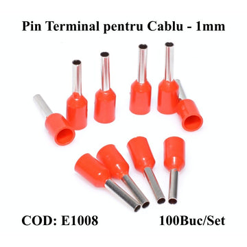 Kábel csatlakozó tű E1008 Piros, 100db/szett