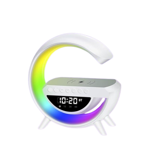 Ceas Digital cu Incarcare Wireless, Boxa Bluetooth, Radio, Control din Aplicatie, RGB, Functie de Apel, Luminozitate Reglabila, Alarma, Ecran LED, Alb