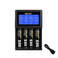 Intelligens töltő 4 akkumulátorhoz, nagy LCD képernyő, gyors töltés, feszültség és áramerősség kijelző, 18350, 18650, 26650, 20700, 21700, AAA, AA, Ni-cd, Ni-md, fekete