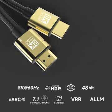 Cablu HDMI 8K, 4K, 2K, Ultra HD, 120Hz 60Hz, Compatibil cu PS5, Xbox, OLED TV, 10M, Auriu