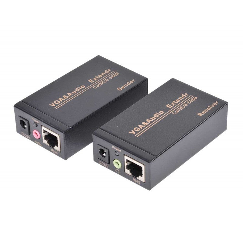 Extender VGA cu Audio, Extindere pana la 100M, Transmitere Utp/Ftp, Negru