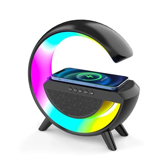 Éjszakai fény Bluetooth hangszóróval és vezeték nélküli töltéssel, RGB, állítható fényerő, rádió, fekete