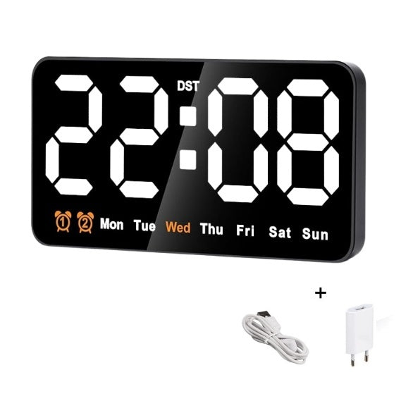 Ceas Digital de Masa si de Perete cu Lumina Led Alb, Alarma, Calendar, Temperatura, Functie Snooze, Mod de Noapte, 11x21cm