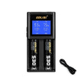 Intelligens töltő 2 akkumulátorhoz, nagy LCD képernyő, gyorstöltés, feszültség és áramerősség kijelző, 18350, 18650, 26650, 20700, 21700, AAA, AA, Ni-cd, Ni-md, fekete