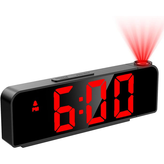 Ceas Digital de Masa cu Lumina Led Rosu, Proiectie Pana la 5M, Temperatura, Alarma, Termometru, Functie Snooze, Luminozitate Adjustabila, 20x8cm