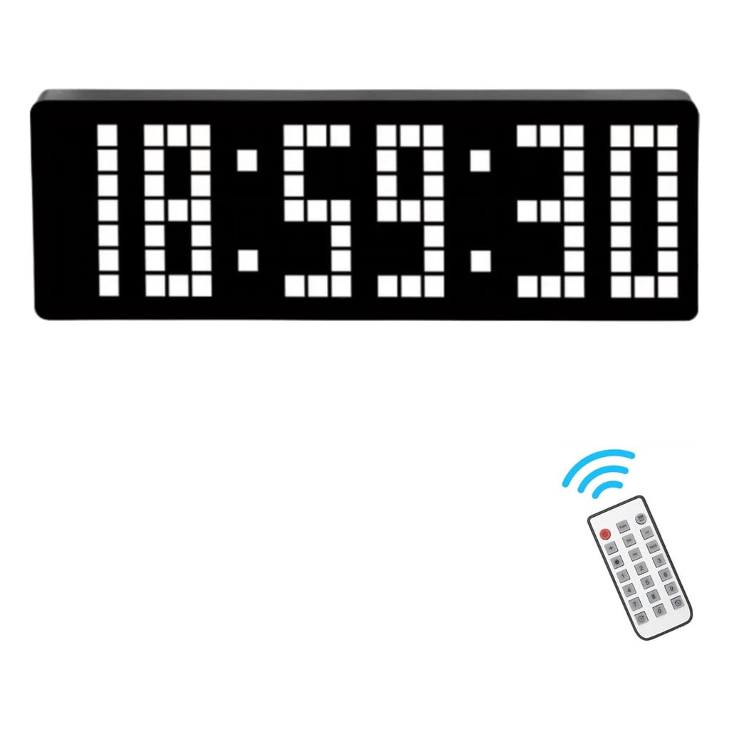 Ceas Digital de Masa si de Perete cu Lumina Led Alb, Cronometru, Timer, Calendar, Alarma, Termometru, Functie Snooze, 5 Trepte de Intensitate, Telecomanda, 32cm
