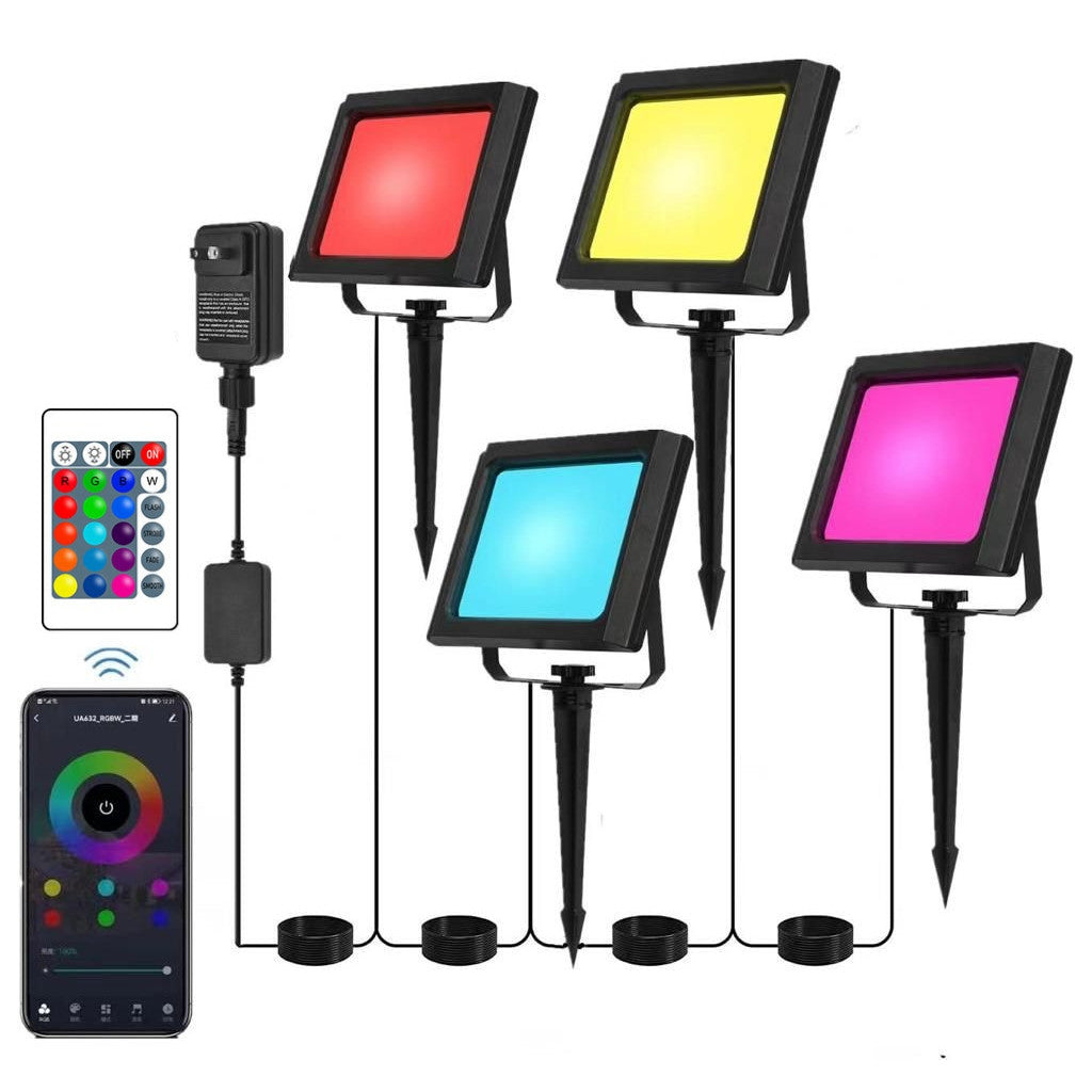 4db Smart RGB LED projektor készlet, Alkalmazás, Beltéri/Kültéri, Vízálló, Telefonról Interneten keresztüli vezérlés, Zene szinkronizálás, Távirányító, Fény programozási mód, 15W/db, Fekete