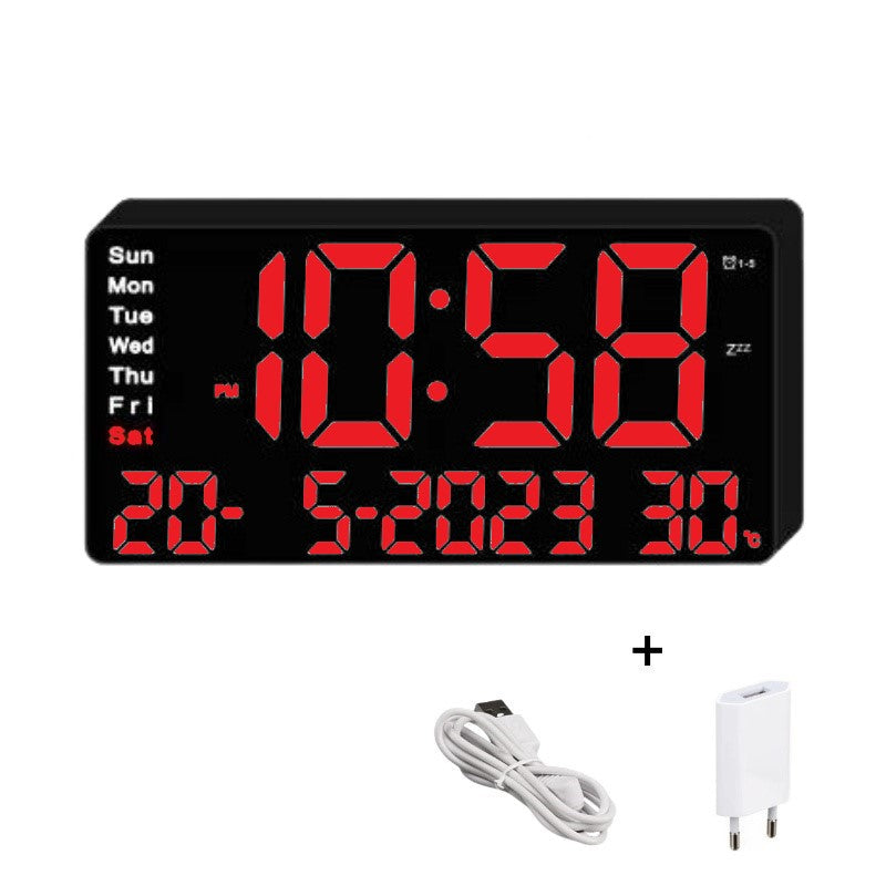 Ceas Digital de Masa cu Lumina Led Rosu, Alarma, 3 Niveluri de Luminozitate, Calendar, Temperatura, Functie Snooze, Mod de Noapte, 11x22cm
