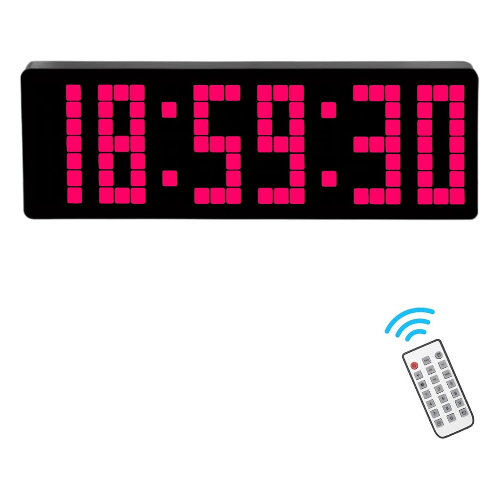 Ceas Digital de Masa si de Perete cu Lumina Led Roz, Cronometru, Timer, Calendar, Alarma, Termometru, Functie Snooze, 5 Trepte de Intensitate, Telecomanda, 32cm (Copy)